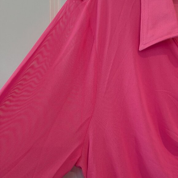 Good American Ruched Sheer Mini Shirt Dress Size 4XL Pink Long Sleeve Button NWT - Picture 9 of 16